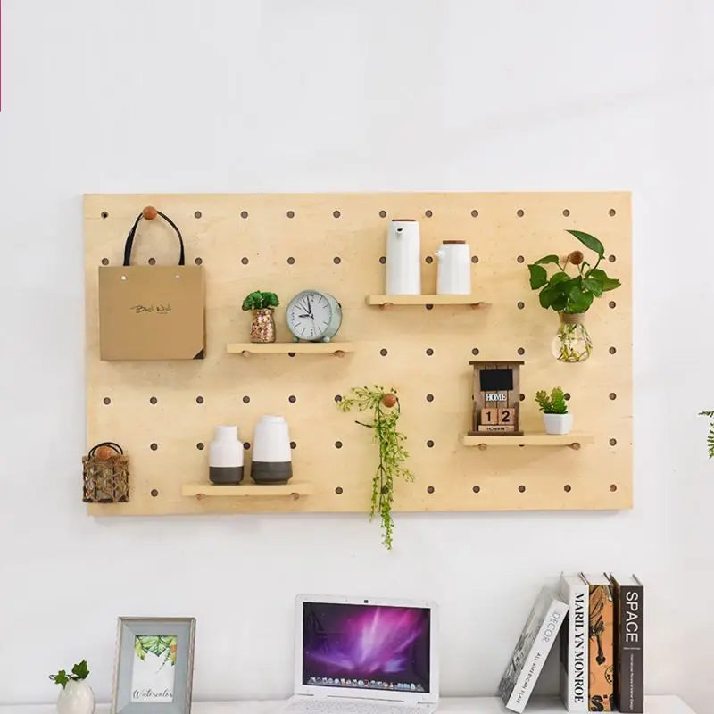 Modular Hanging Storage Coat Rack Shelf Wood Panel Pegboard with Floating Wooden Shelves for Wall for Clothing Organization