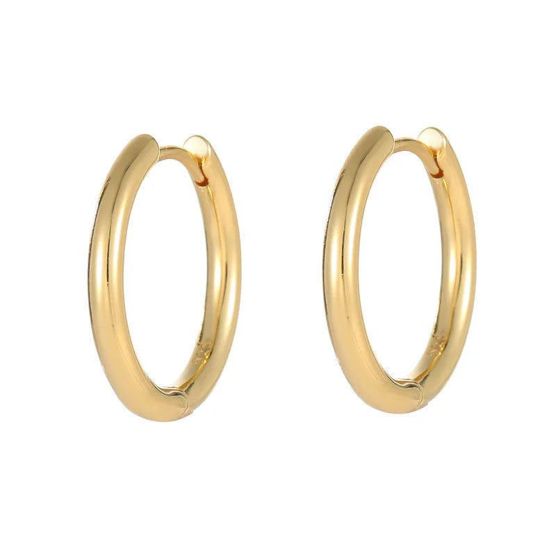 Fashion Jewelry Earrings 925 Sterling Silver Trendy Earrings Different Size Round Plain Gold Plated Hoop Earring for Women