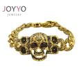 Punk Mens Jewelry Stainless Steel Flowers Carving Skull Bracelet Men Cuban Link Chain Bracelet