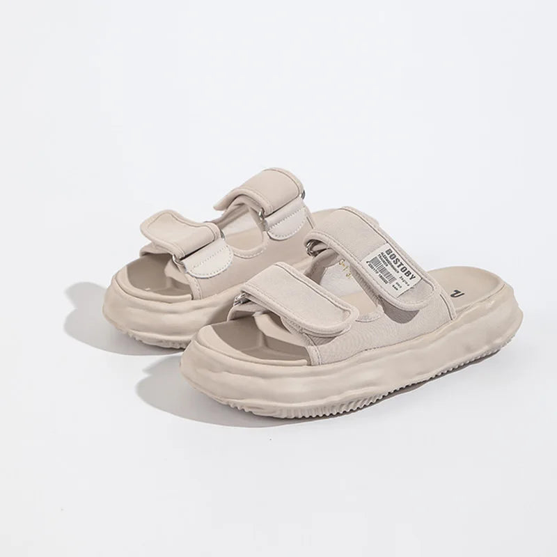 Thick-soled One-line Sandals Women's Summer Wear New Fashion and Versatile Dissolving Shoes Velcro Casual slippers