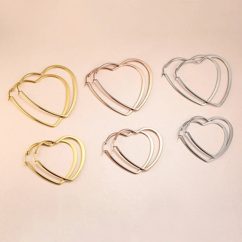 Gold Plated Stainless Steel Jewelry Wholesale Waterproof Statement Heart Hoop Earrings for Women EH-154