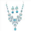 Korean Style Colorful Crystal Flower Shape Necklace Earring Jewelry Sets for Wedding Parties Engagements; Available for