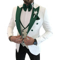 Luxury White Jacquard Men Suits Slim Fit 3 Pieces Jacket Vest Pants Peaked Lapel Printed Fabric Wedding Party Tuxedos