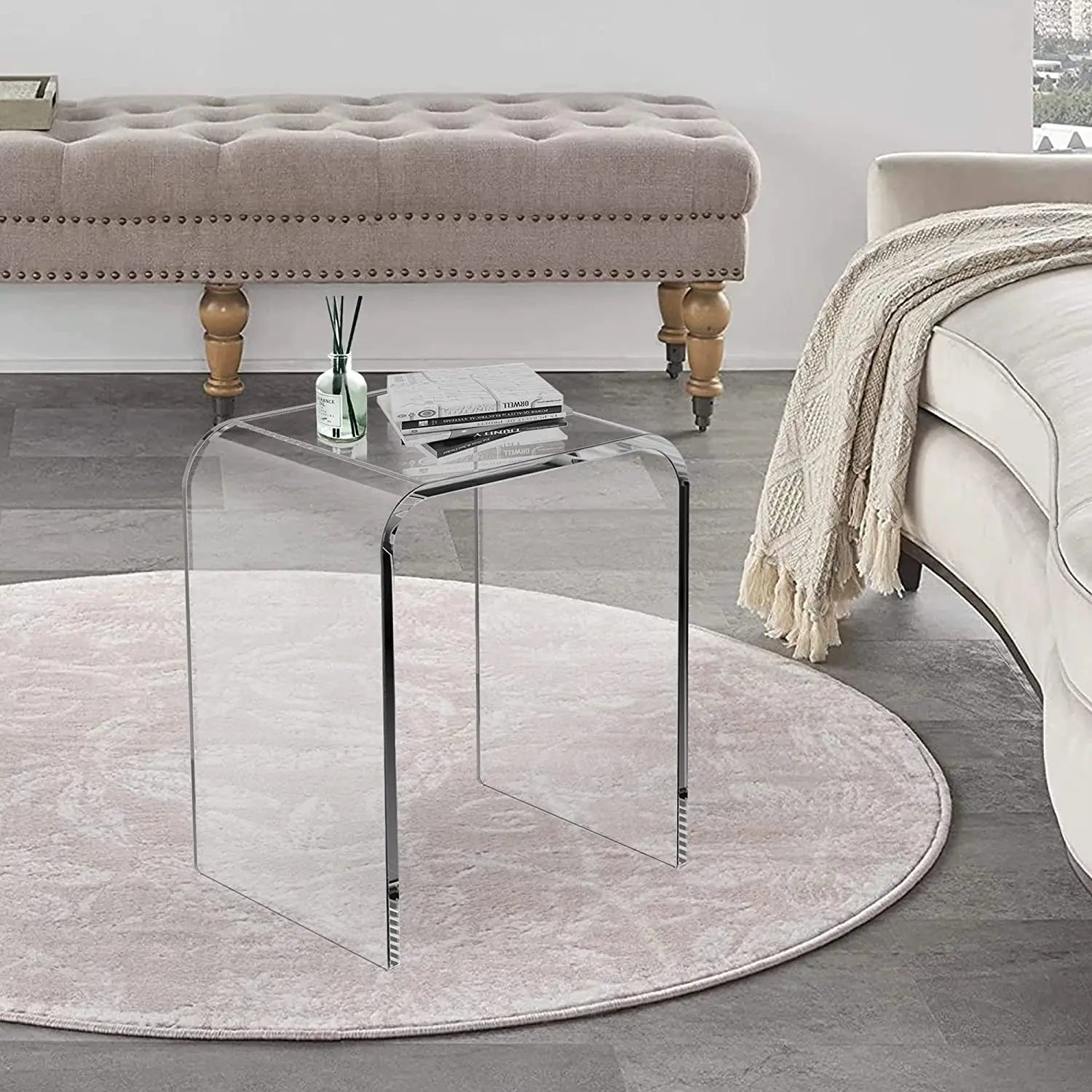 Acrylic End Table 16*12*18 Inches Modern Decorative Small Side Table Display Nightstand Clear Strong Stool for Livingroom