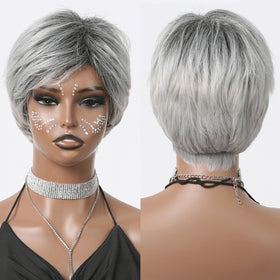 Factory Fast Delivery Short Pixie Cut Hair Wig Silver Grey Ash Blonde Bob Straight Synthetic Wigs for Women Layered Wig