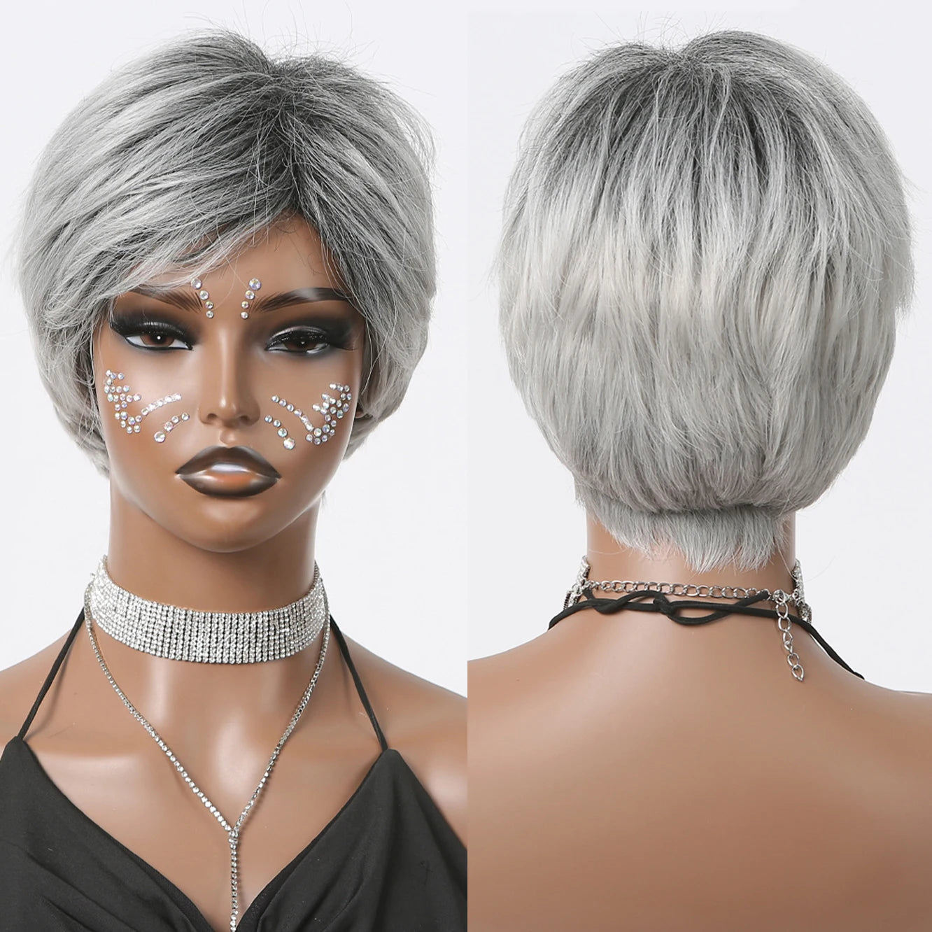 Factory Fast Delivery Short Pixie Cut Hair Wig Silver Grey Ash Blonde Bob Straight Synthetic Wigs for Women Layered Wig