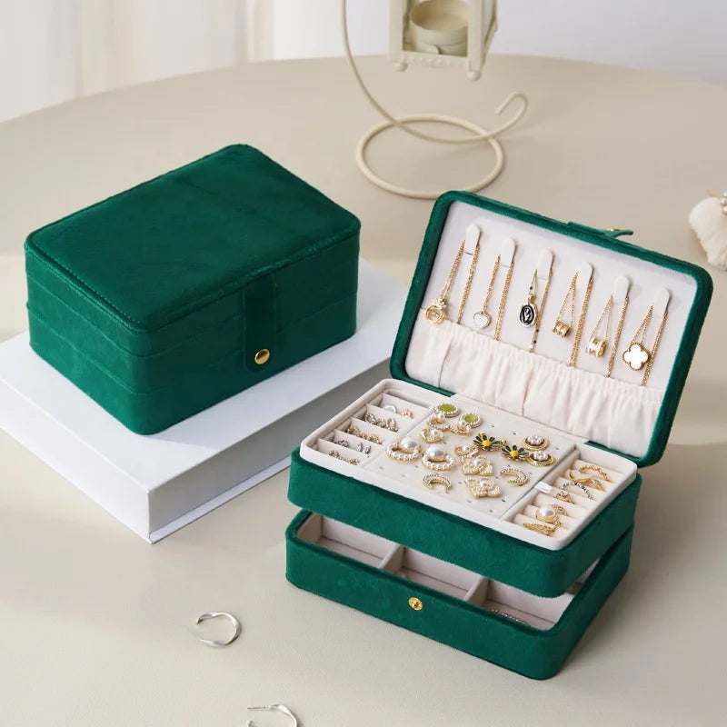 Custom Logo Luxury DrawerJewelry Box Jewelry Packaging Box Travel Green Velvet Jewelry Storage Box