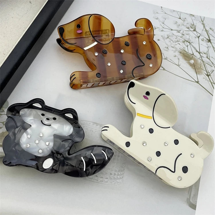 Women's Hair Accessories 8cm Cute Dog Rhinestone Acetate Animal Shark Clip Hair Claw Clips Girl Woman Wholesale