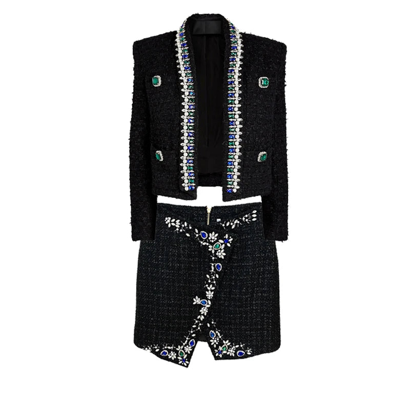 A6854  NEW Fashion Womens Long Sleeve Cardigan Short Top and Mini Skirt Casual Wedding Dress Two Pieces Set