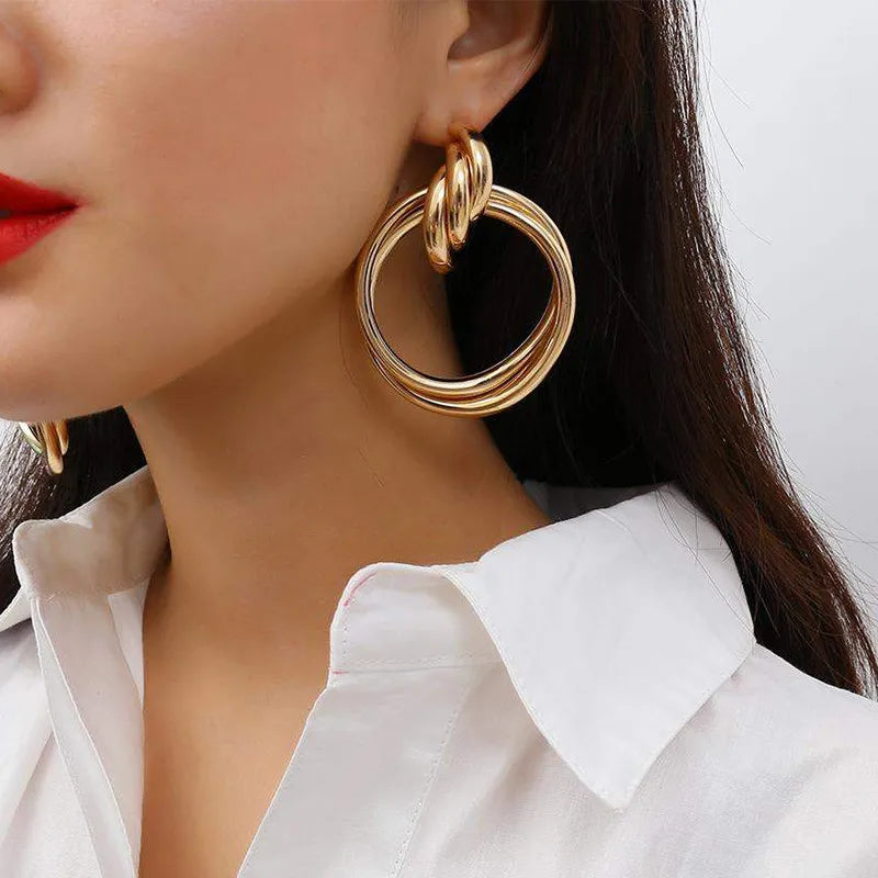 Fashion Gold Silver Color Oversized Hollow Round Shape Drop Earrings for Women MegaBDM