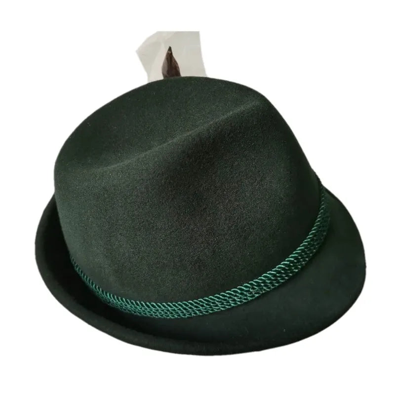 Traditional 100% Australia Wool Felt German Bavarian Hat Red and Dark Green Alpine Hat