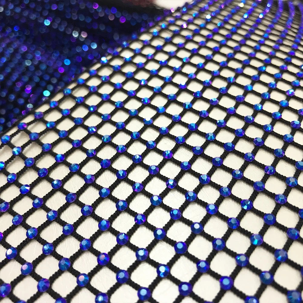 S556 Elastic Mesh Drilling Net Colorful Crystal  Fishnet Mesh Fabric for Party Clothes