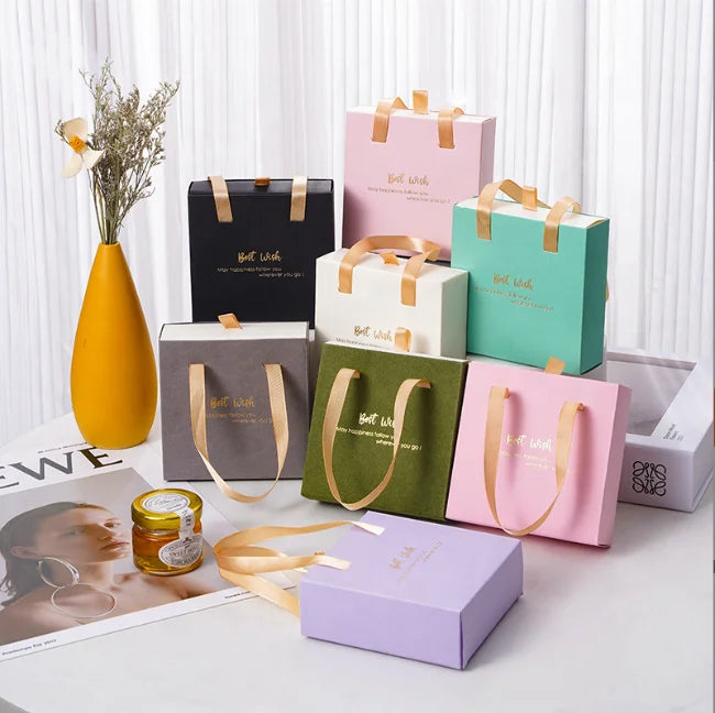 10*10*3.5cm Jewelry Cardboard Box Luxury Purple Jewelry Boxes with Handle for Packaging Jewelry Earrings Necklace