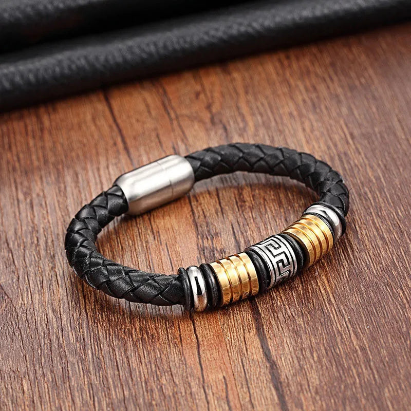 New Design Classic Stainless Steel Clasp Real Genuine Leather Bracelet Men Bangle Jewelry BXG41-48
