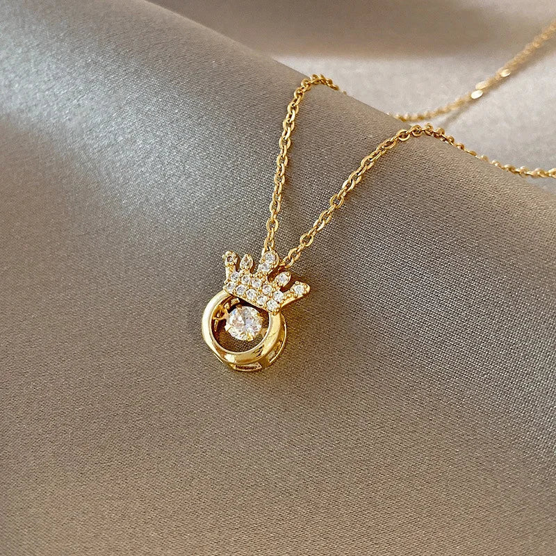 Korean Stainless Steel Heart Pendant Necklace 18k Gold Plated Zircon Lock Stainless Steel Necklace for Women