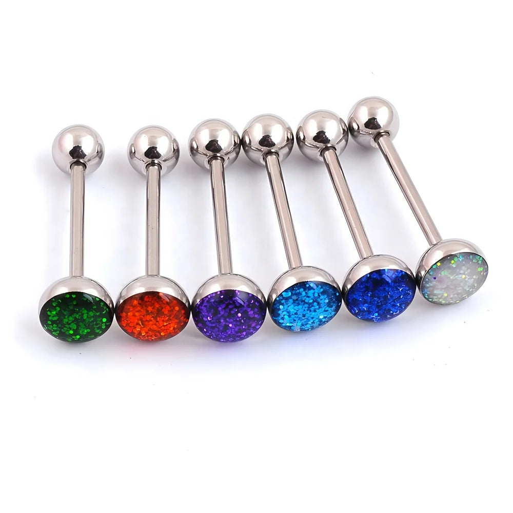 Wholesale Surgical Steel Tongue Piercing Jewelry Resin Cover Dripping Sparkling Glitters Tongue Rings