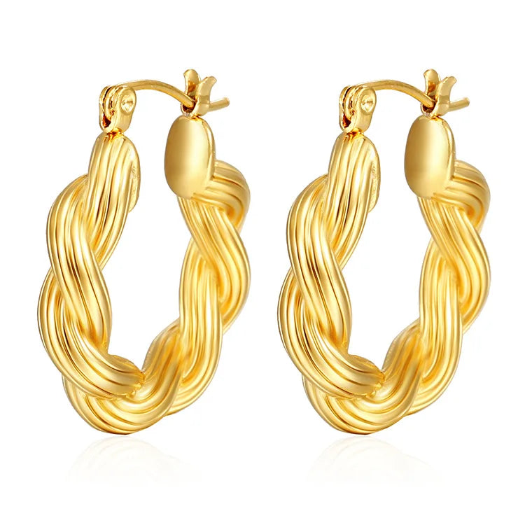 Fashion Stainless Steel Jewelry Twisted Custom Earrings PVD 18k Gold Plated Stainless Steel Circle Hoop Earrings for Women