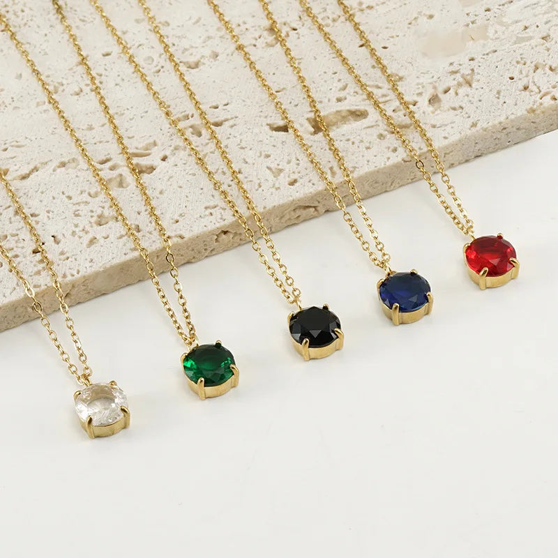 Trendy Pendant 18K Gold Plated Necklace 2023 Stainless Steel Round Charms Pendant Zircon Necklace for Women