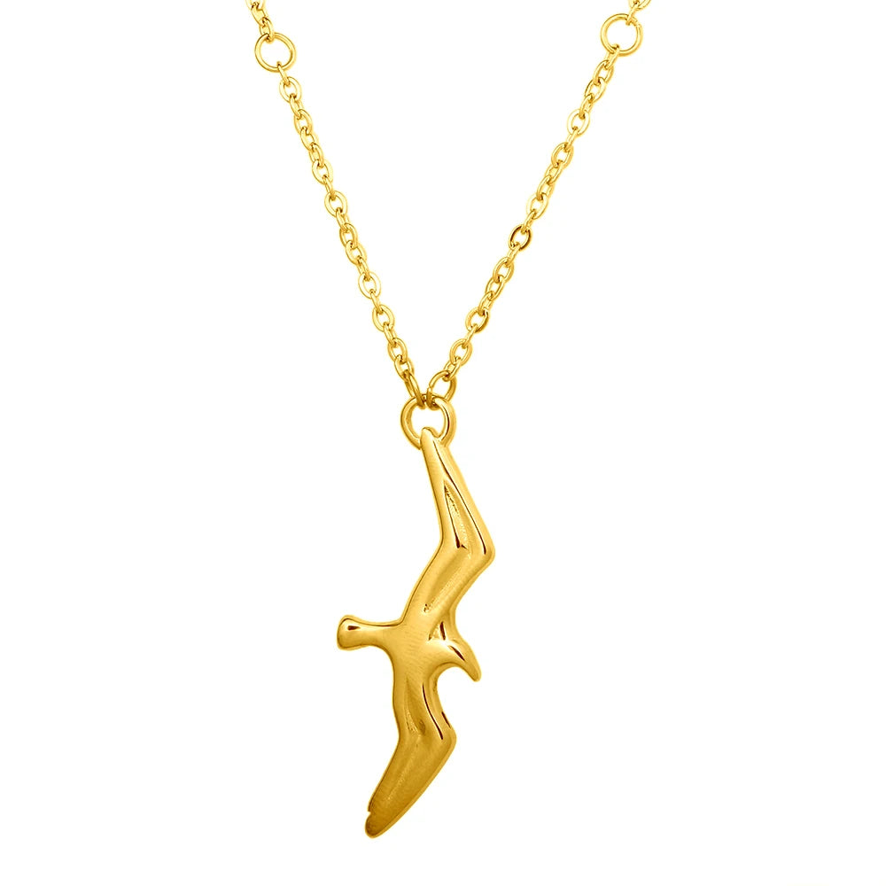 Trendy Seagull Pendant Necklace Stainless Steel Gold Plated Bird Charm Chain Necklace for Women Men Couple Jewelry