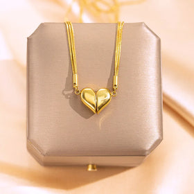 Factory Good Price Fashion Magnet Attachment Heart Necklace Stainless Steel 18K Gold Plated Jewelry Heart Necklace