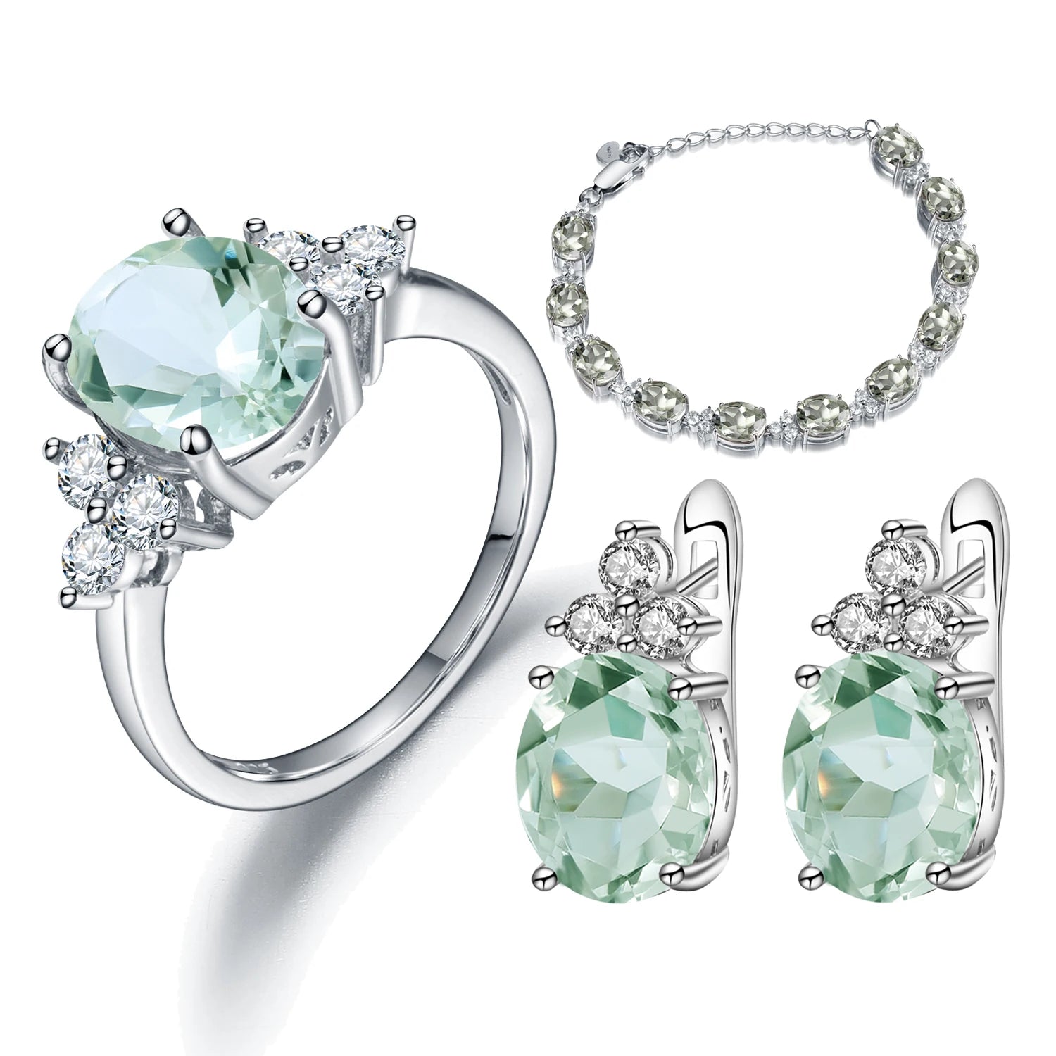 F0066 Abiding Jewelry 2026 Good Selling Jewelry Silver Prasiolite Green Amethyst Natural Stone 925 Jewelry Wedding Set