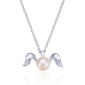 Fancy Exquisite Women Jewelry Pearl Crystal Wing Pendant Necklaces S925 Sterling Silver Angel Pearl Necklace