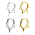 EH1094 Women's Fashion 100% 925 Sterling Silver Punk Style Open Hoop Earrings with Cubic Zirconia Spike Jewelry Gift