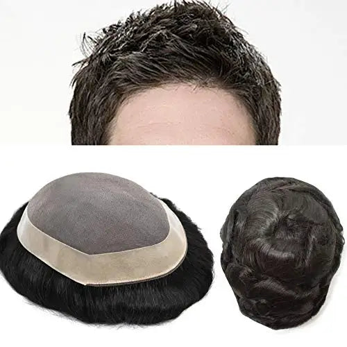 DU MONO Men Hair Toupee Fine Mono Durable Capillary Prosthesis 6inch Mens Wigs System 130% Density Human Hair Tupee