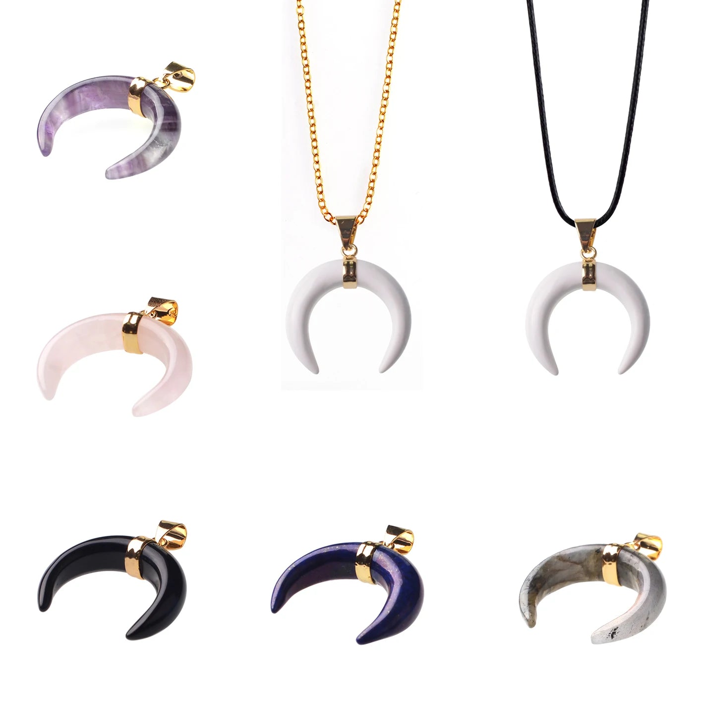 Fashion Vintage Resin Big Horn Shaped Crescent Moon Pendant Choker Necklace with Chain for Women Statement Boho Jewelry Gift