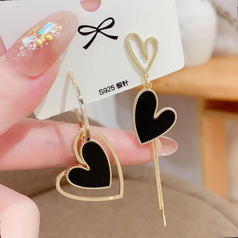 Asymmetrical Heart Tassel Earrings - Trendy Influencer's Favorite - Versatile Heart-shaped Long Stud Earrings for Women