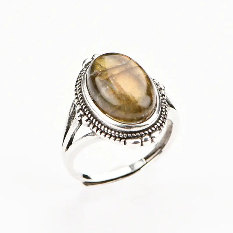 Antique Gem Labradorite Inlay Ring 925 Silver Plating Natural Vintage Gem Jewelry Ring