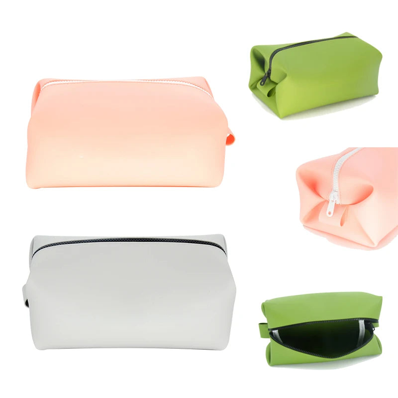 Wholesale Reusable Eco-friendly Silicone Waterproof Foldable Portable Travel & Bathroom Makeup Bag Storage for Cosmetic Tools