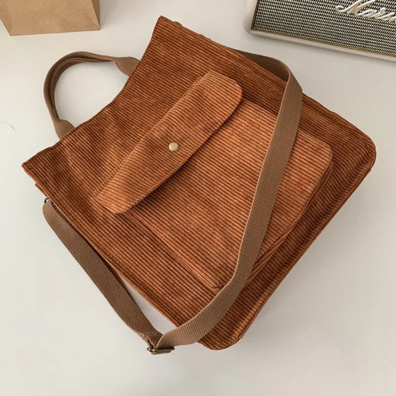 YIMYIK Eco-friendly Fabric Corduroy Luxury Shoulder Bag Retro Female Student Canvas Crossbody Bag Women