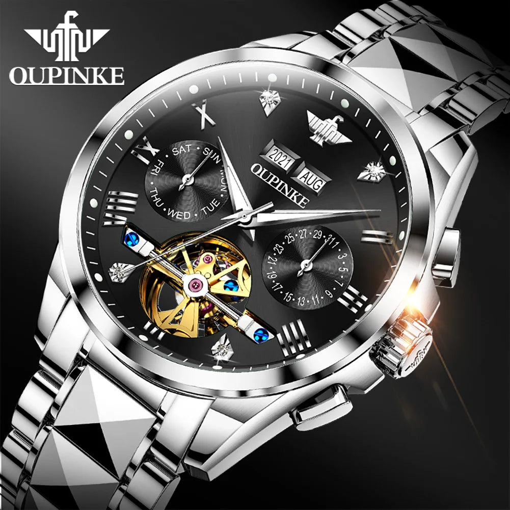 Oupinle  3186 Morden Style  Flywheel Design Luminous Automatic Movement Custom Luxury Gift Mens Business Waterproof Oem Watch