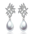 SLBRIDAL Pave Setting Clear Cubic Zircon Pearls Drop Earring Bridal Wedding Dangle Girls CZ Earrings Women Fashion Daily Earring