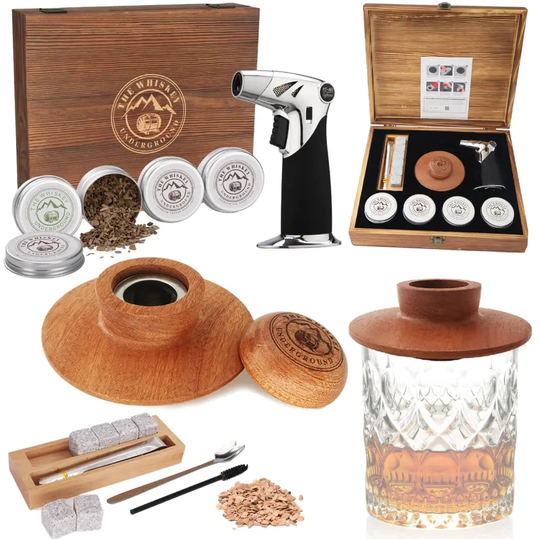 Custom Whiskey Smoker Infuser Kit with Beech Chips Portable Modern Bar Set in Wooden Gift Box for Cocktail Smoking