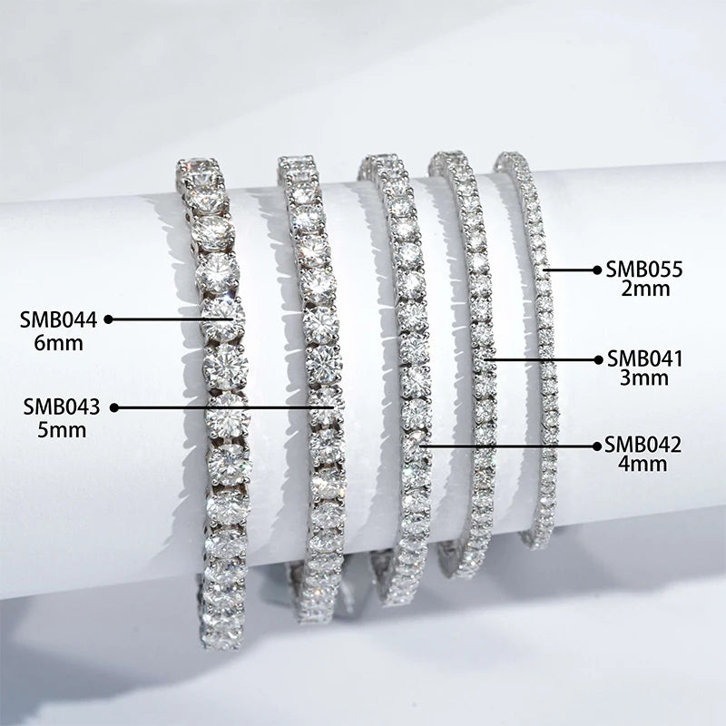 Starsgem S925 Silver Moissanite Tennis Bracelet 2mm-5mm Round Cut  Moissanite Link Chain Tennis Bracelet for Men Women