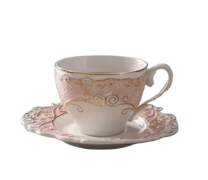 Wholesale European Afternoon Tea Reusable Handmade Ceramic Coffee Cup Set With Logo Customize