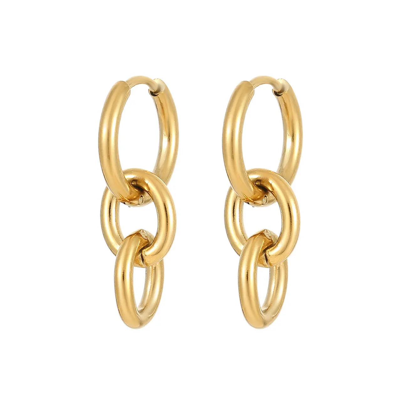 Simple Dainty Jewelry Round Chain Earrings Hoop Studs Non Tarnish Water Proof Jewelry Gold Plated Stainless Steel Stud Earrings