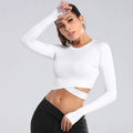 Women's Lightweight Seamless Short Yoga Tank Top Long Sleeve Gym Fitness Crop Top with Thumb Hole for Running Workout Wear