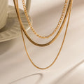 3 in 1 Figaro Chain Herringbone Chain and Box Chain Layered Necklace Non Tarnish Stainless Steel 3 Layer Necklace