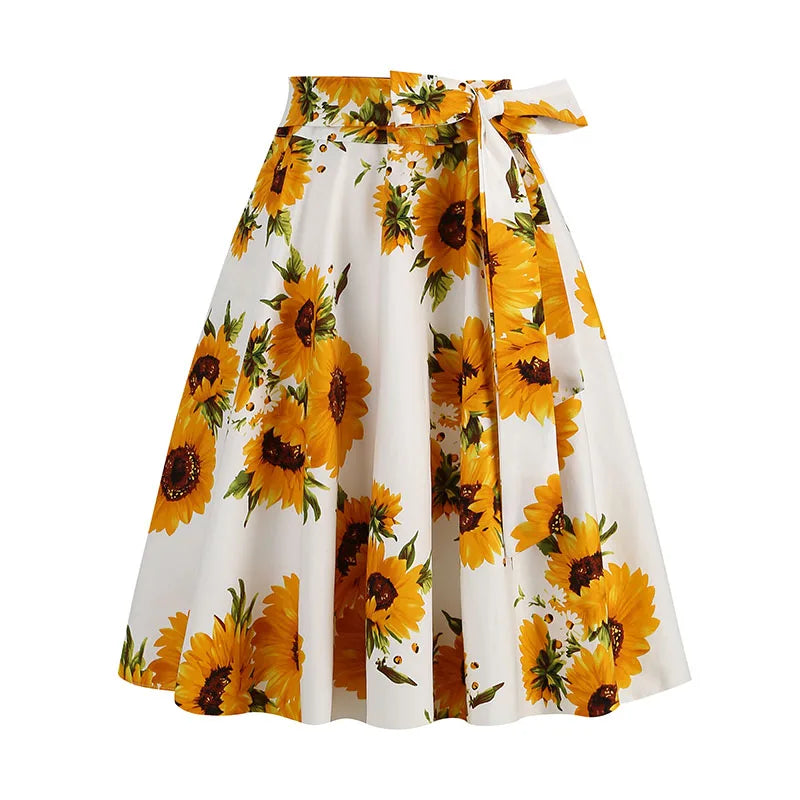 Vintage Cotton Floral Skirt with Pockets for Women Pinup Clothing Retro Rockabilly Swing Skirts