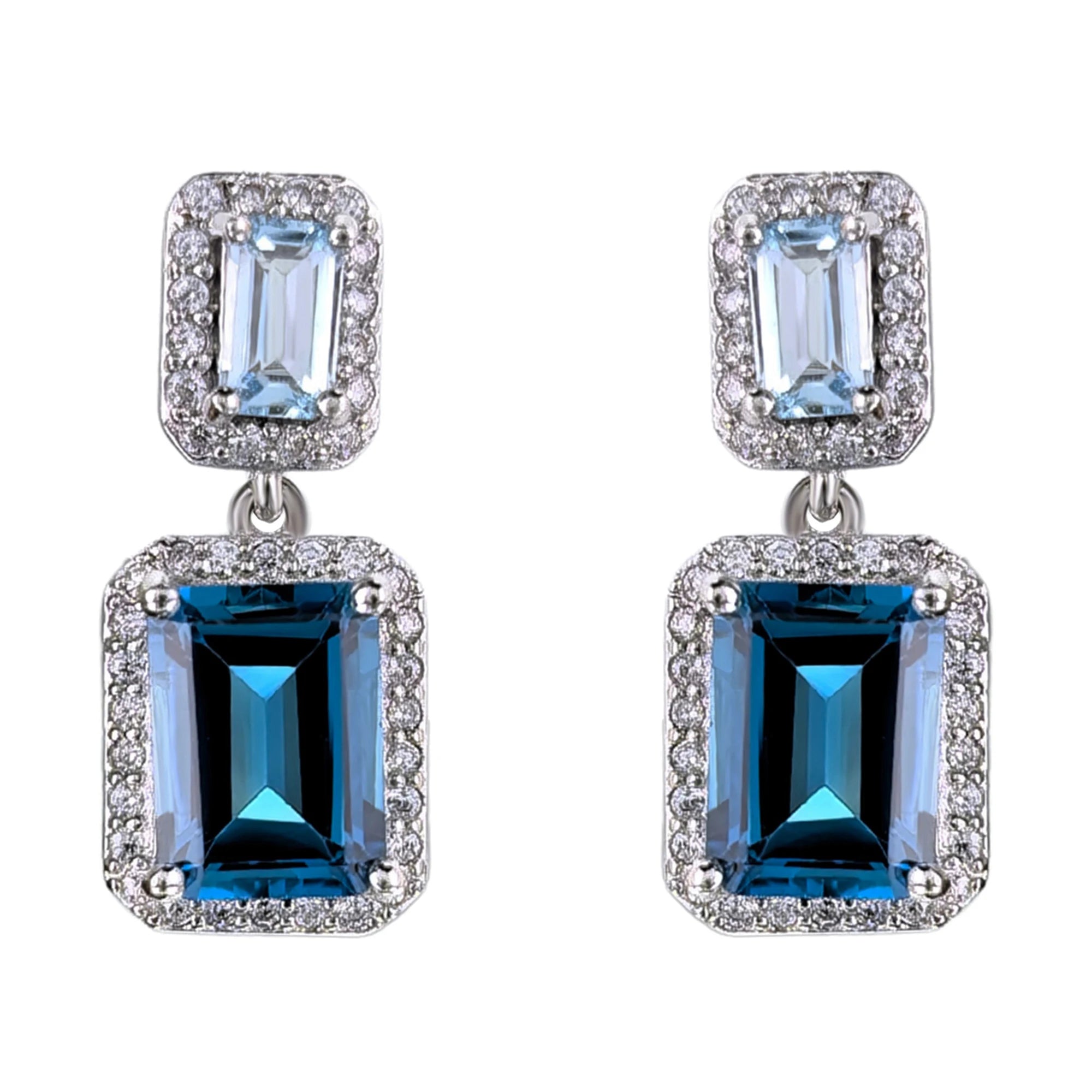 Gorgeous Rhodium Plated 925 Silver Jewelry Natural London Blue Topaz Drop Earrings for Women Anniversary Gift