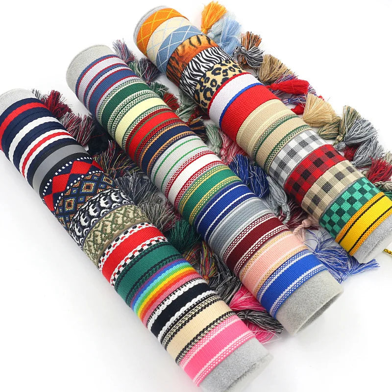 100 Model Collection Custom Braided Bracelet Glossy Colorful Jacquard Ribbon Embroidery Logo Tassel Bracelets Wholesale