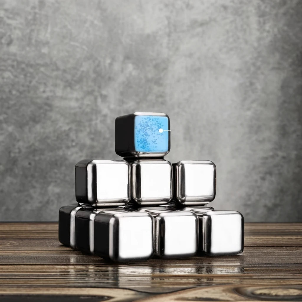 Customized Mini Stainless Steel Ice Cube With Tongs Reusable Chilling Wine Whiskey Stone Bar Accessories Storage Box