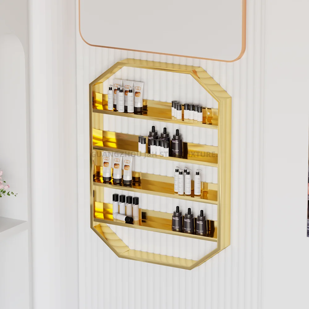 High Grade Nail Polish Display Stand Store Retail Store Display Shelf Golden Multi Layer Nail Polish Wall Rack