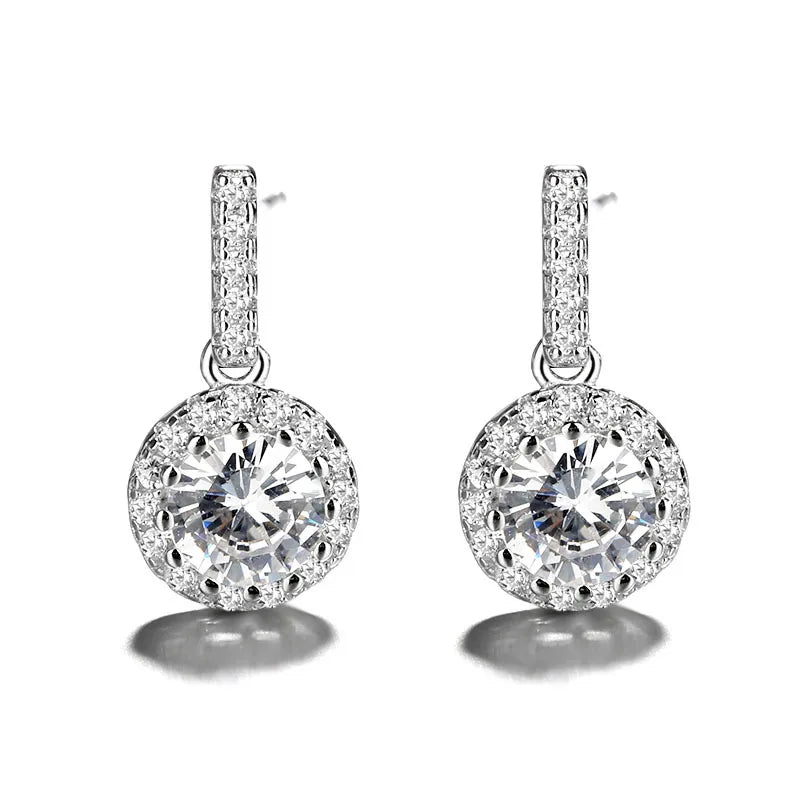 Beautiful Jewelry Genuine 925 Sterling Silver Round CZ Dangle Earrings