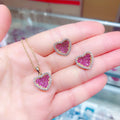 Fashion Jewelry Set Ruby Diamond Necklace Zircon Crystal Set Brass Gold Heart Earrings Necklace Jewelry Set for Women
