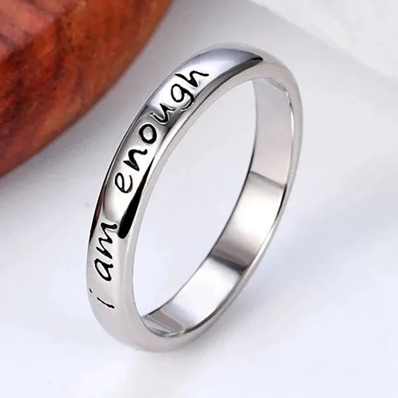 Huitan S925 Hot Selling Vintage Style I AM Enough Lettering Design Eternity Band Ring for Women Jewelry 925 Sterling Silver Ring