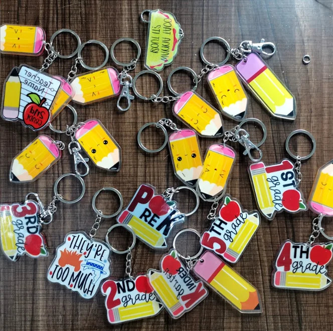 Acrylic Keychain for Teacher's Gift Pencil Smiling Face Expression Charm Keychain for Teacher's Day Gift Back to School Keychain